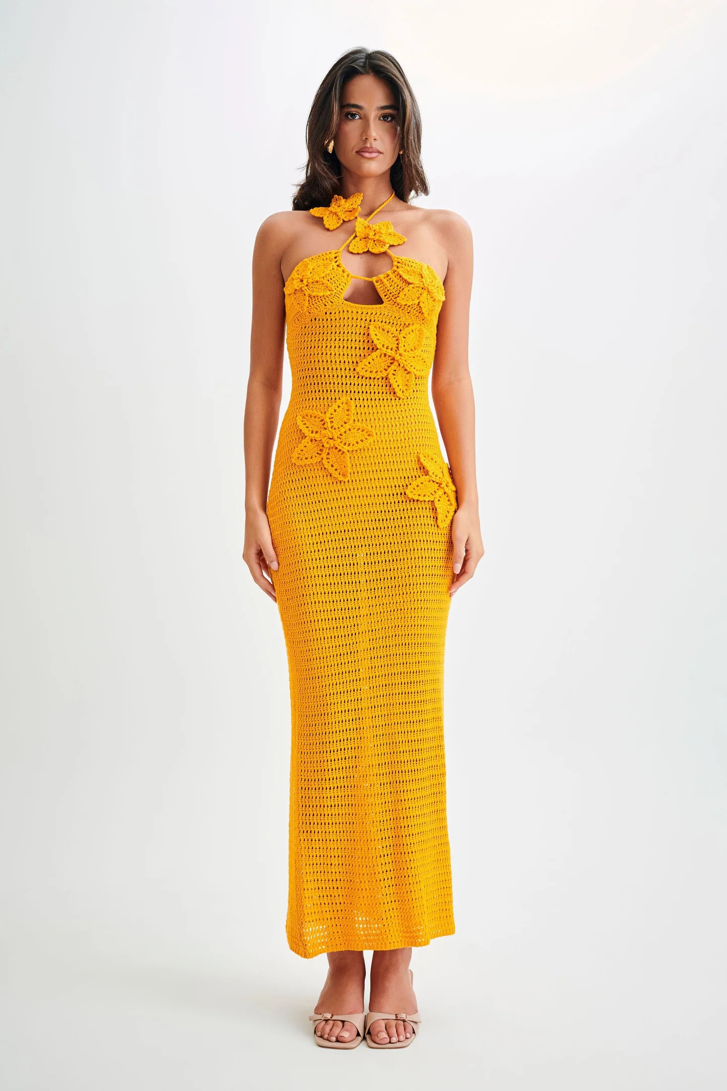 Kyla Floral Crochet Maxi Dress - Orange Sherbet | MESHKI US