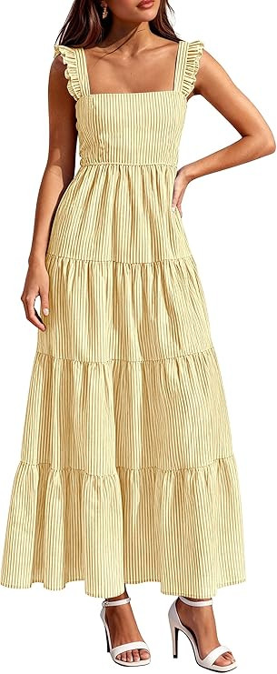PRETTYGARDEN Womens 2026 Summer Casual Maxi Dresses Striped Square Neck Sleeveless Boho Flowy Sun... | Amazon (US)