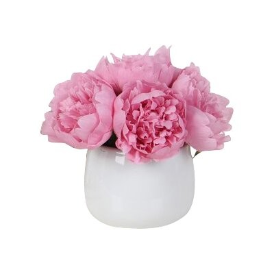 Peony Floral Arrangement in Vase Flower Color: Pink, Base Color: White | Wayfair North America