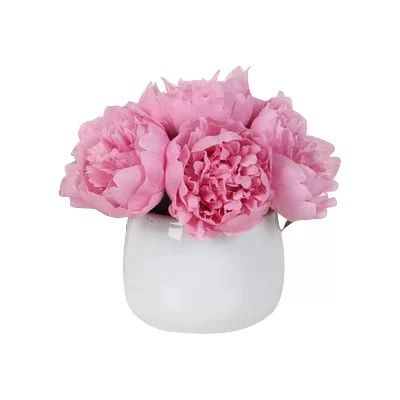Peony Floral Arrangement in Vase Flower Color: Pink, Base Color: White | Wayfair North America