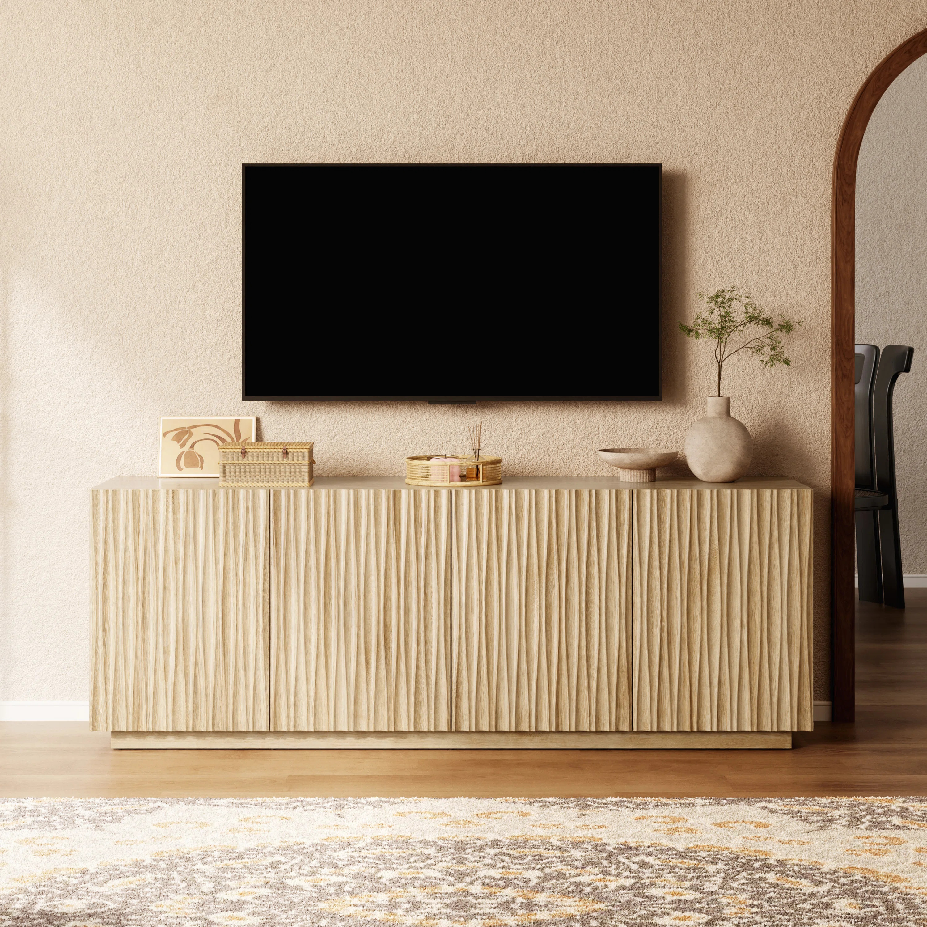 Fluted Mid-Century Modern Tv Stand With Soft-Close Doors, Fits Tvs Up To 75" | Wayfair North America