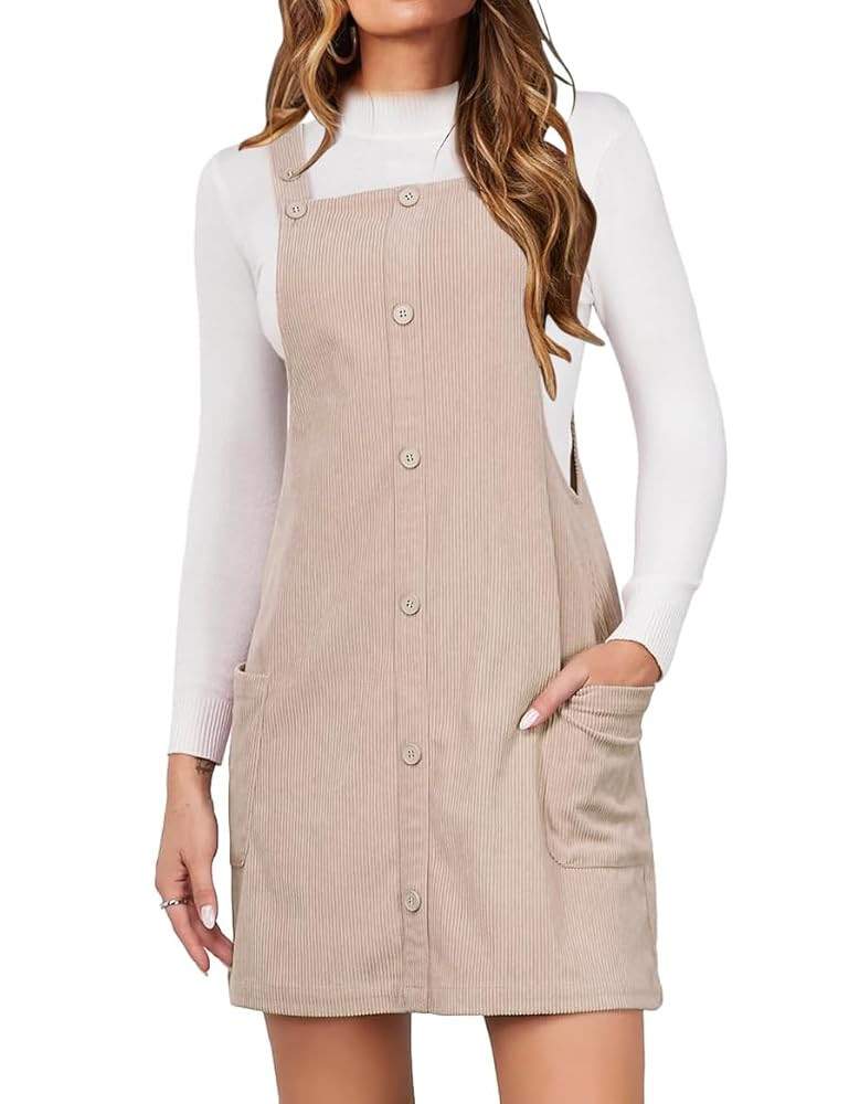 IDEALSANXUN Womens Button Down Corduroy Overall Dress with Pockets | Amazon (US)