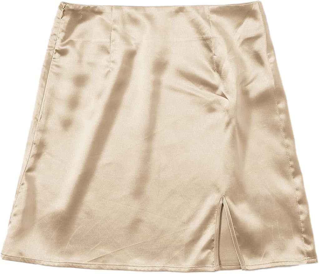 WDIRARA Women's Summer Solid Split Hem Zip Back Mini Workwear Skirt | Amazon (US)