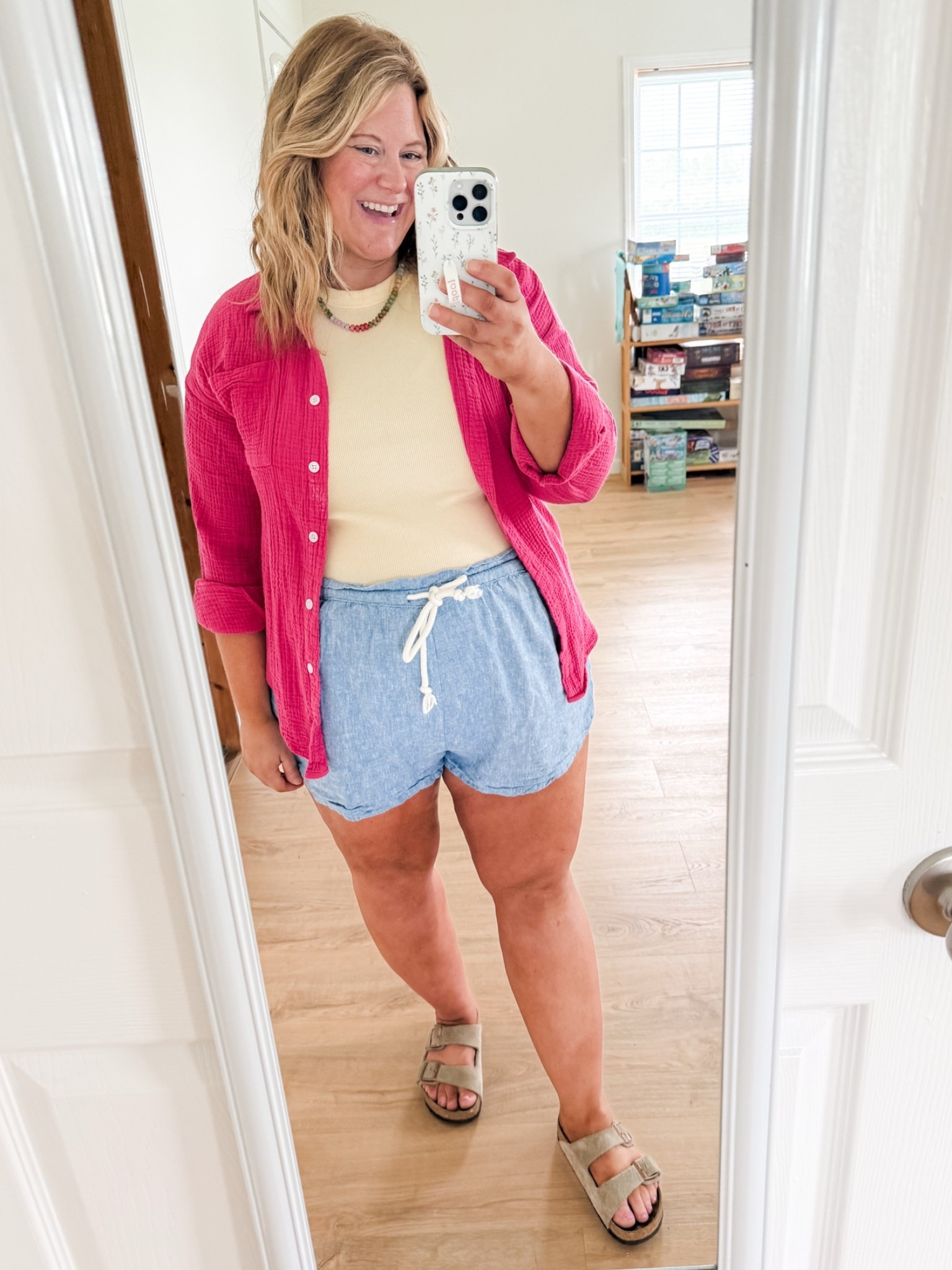 Wearing an XXL in my shorts (sized up one for the bump) and an Xl in my tee.  My gauze button down is older so linked similar

#LTKMidsize #LTKBump #LTKSeasonal
