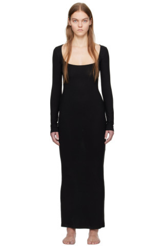 Black Soft Lounge Long Sleeve Maxi Dress | SSENSE