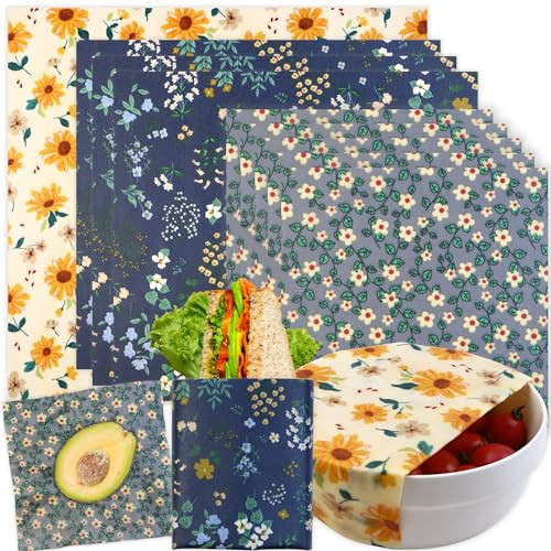 Reusable Beeswax Wrap - 9 Pack Beeswax Wraps for Food, Eco-Friendly Beeswax Food Wraps, Bread Sandwich Wrapper - Organic, Sustainable, Zero Waste, Reusable Plastic-Free Food Storage Wrap, 1XL, 3M, 5S | Amazon (US)