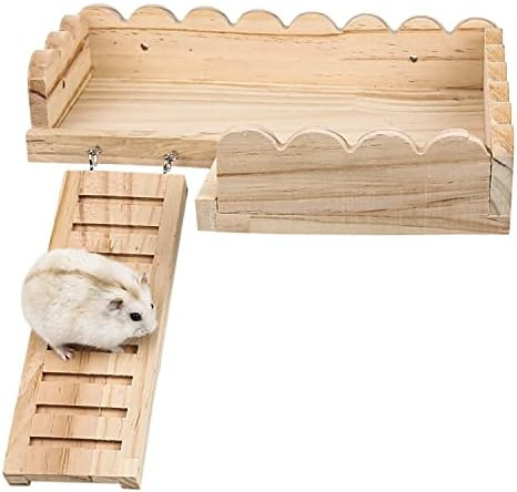 antiai Wooden Hamster Toys Guinea Pig Platform with Climbing Ladder,Hamster Wood Desk Stand Habit... | Amazon (US)