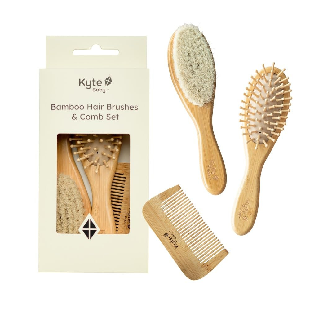 Kyte BABY Bamboo 3-Piece Brush Set - 1 Goat Hair Brush, 1 Wooden Bristle Brush and 1 Bamboo Comb | Amazon (US)