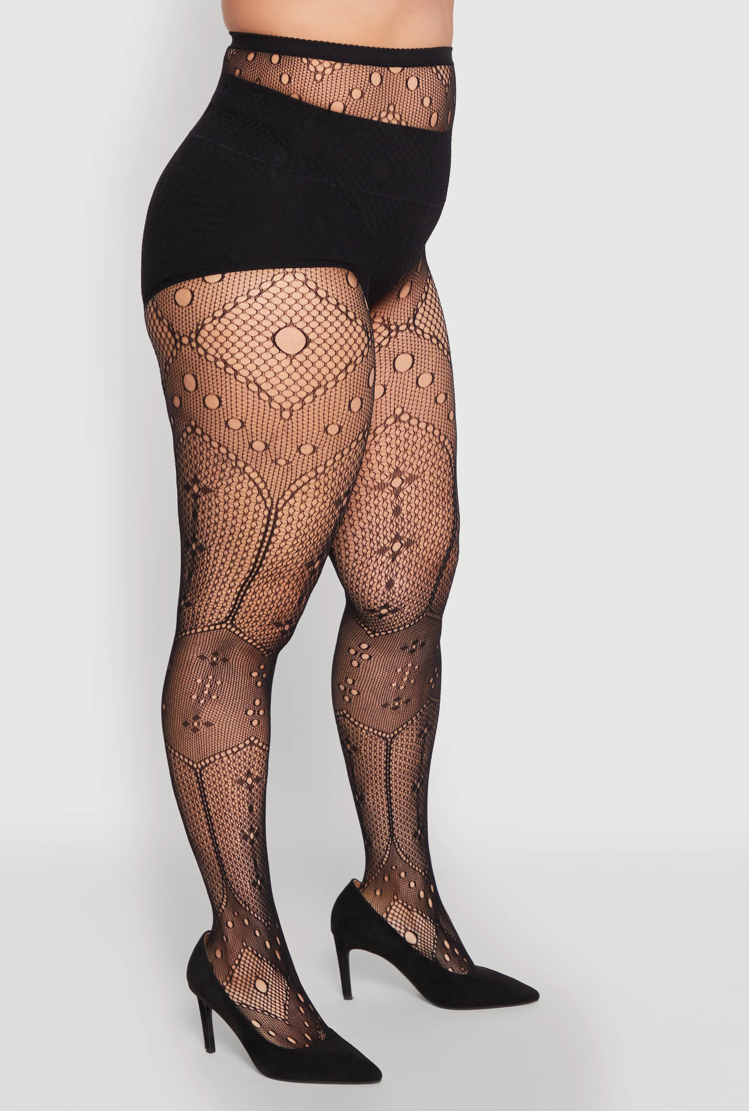 Plus Size Fishnet Patterned High Waist Tights | Rainbow Shops