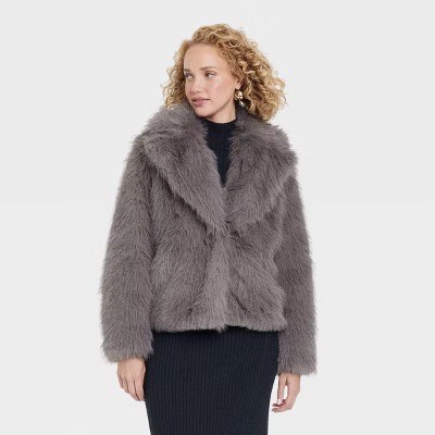 Women's Faux Fur Jacket - A New Day™ Gray XL | Target