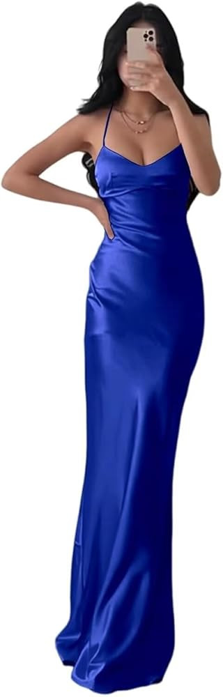 Eightale Satin Mermaid Bridesmaid Dress Bodycon Tight Backless Formal Evening Party Gowns | Amazon (US)