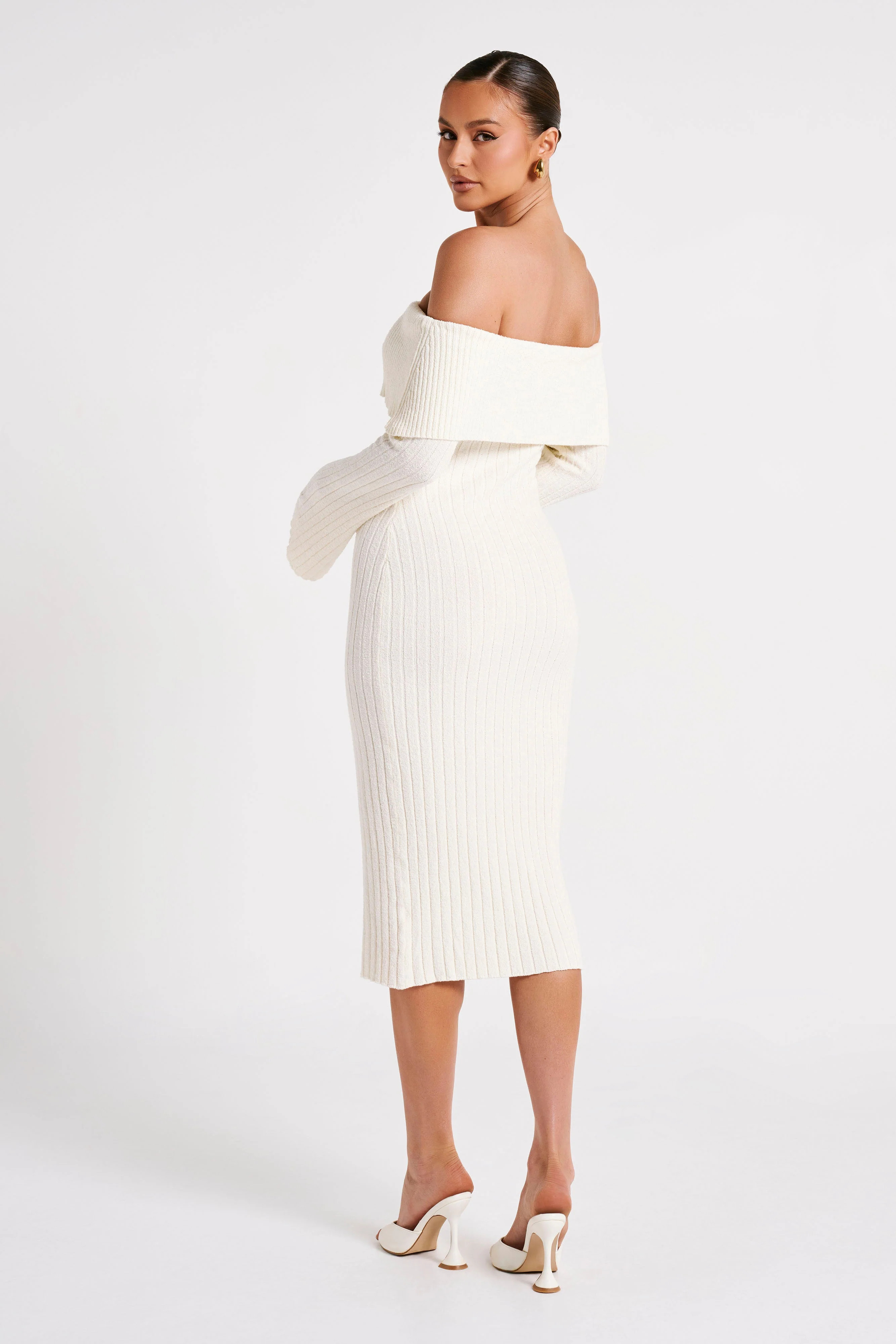Stefania Off Shoulder Knit Dress - White | Meshki (APAC)