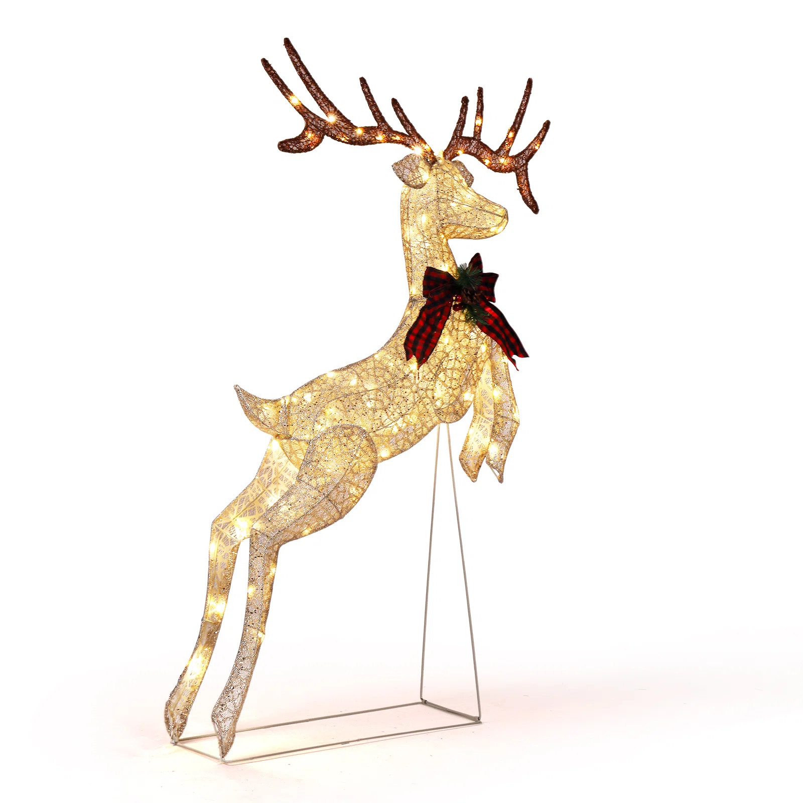 5Ft Leaping Golden Reindeer With 100 LED Lights Christmas Decoration | Wayfair North America