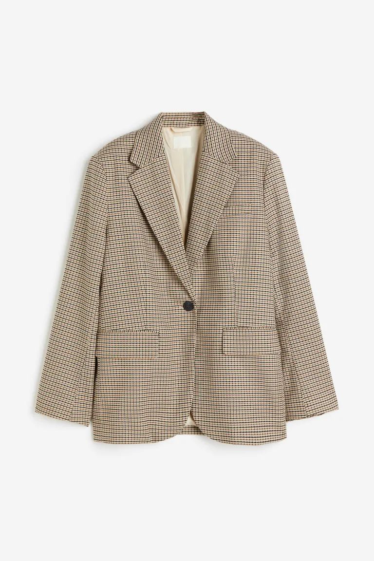 Oversized blazer - Brown/houndstooth-patterned - Ladies | H&M US | H&M (US)