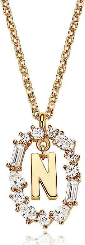 BAMERAL Initial Necklaces for Women, 14K Gold Plated Letter Necklace Dainty Cubic Zirconia Pendan... | Amazon (US)