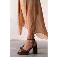 Brown Suede Platform Sandals, Chunky Block Heel Ankle Strap Heels, High Heeled Shoes | Etsy (US)