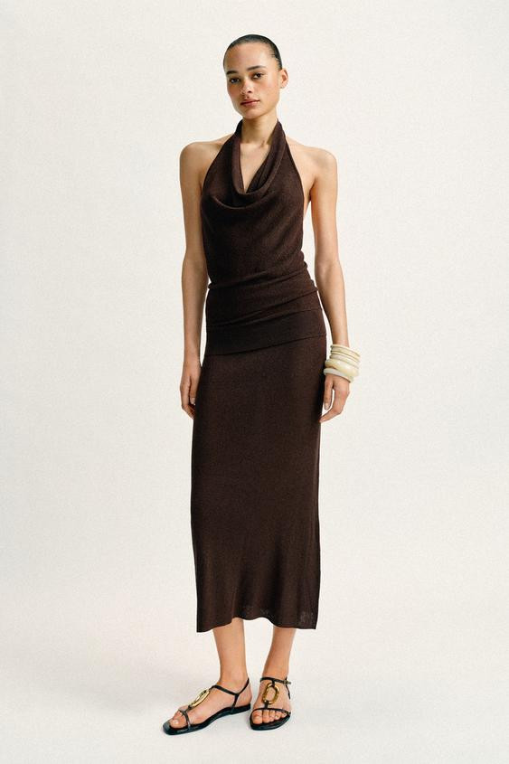 METALLIC THREAD RIB KNIT MIDI SKIRT | Zara US