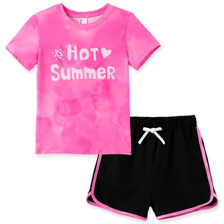 PatPat Girls Outfit Set Graphic Short Sleeve T-Shirt and Shorts 2 Piece Set Casual Kids Clothes Activewear Sizes 4-12Y | Walmart (US)