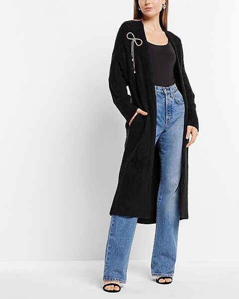 Bow Embellished Cable Knit Duster Cardigan | Express