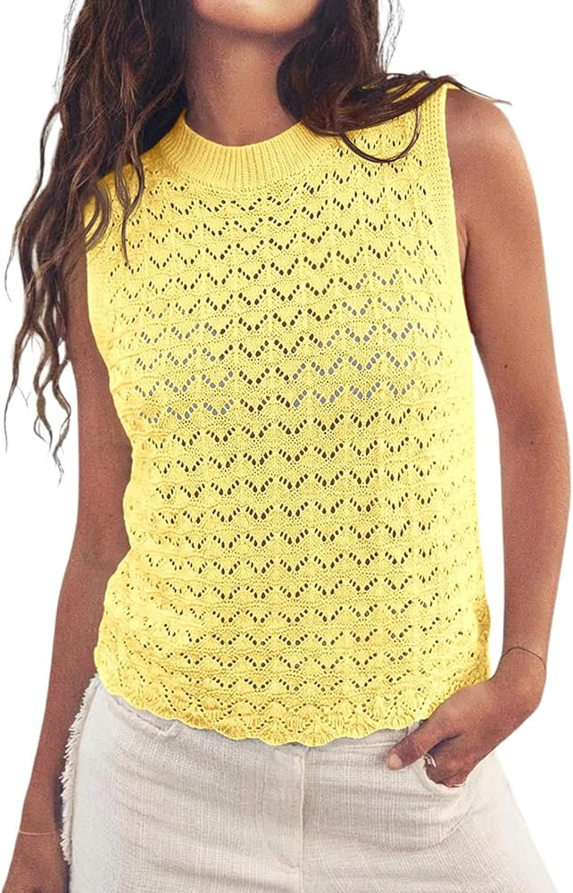 Fisoew Womens Summer Knit Sweater Vest Sleeveless Crochet Tank Tops Hollow Boho Beach Vacation Co... | Amazon (US)