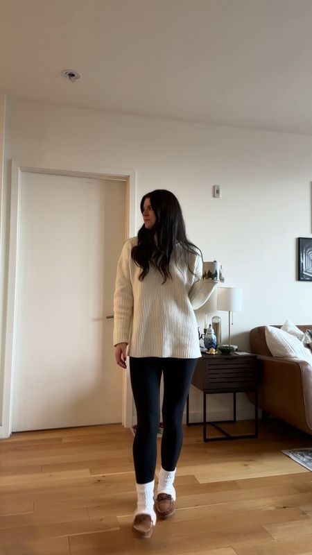 Work from home outfit formula: oversized sweater, leggings, scrunch socks, slippers 

#LTKstyletip #LTKworkwear