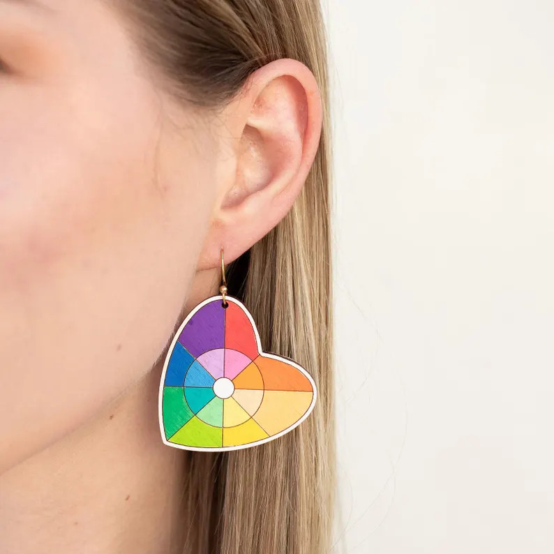Heart Color Wheel Wooden Earrings - Etsy | Etsy (US)