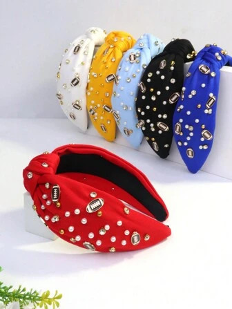 Women's Solid Color Wide-Brimmed Fabric Knotting Headband For Rugby Cheerleading | SHEIN USA | SHEIN