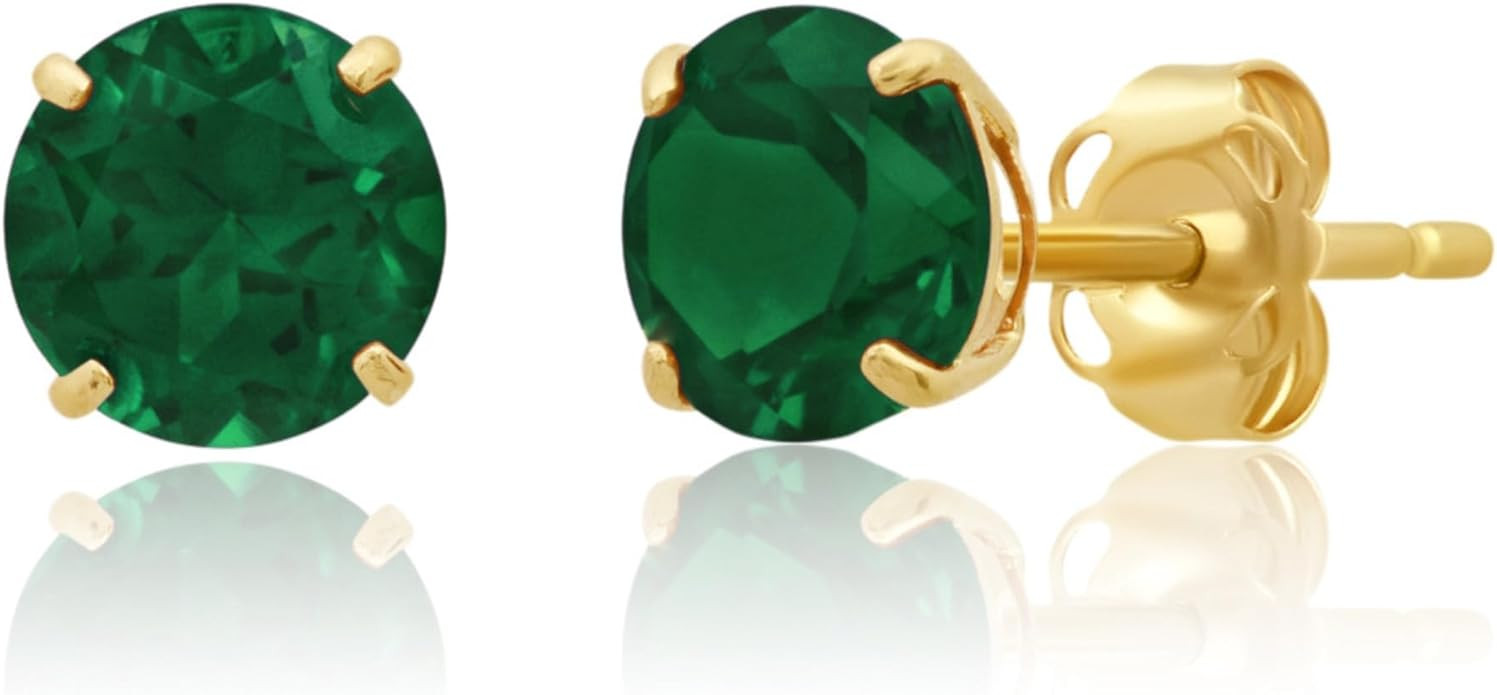 14k Gold Round Stud Earrings for Women | 6mm Birthstone Earrings | Real Gold Gemstone Earrings fo... | Amazon (US)