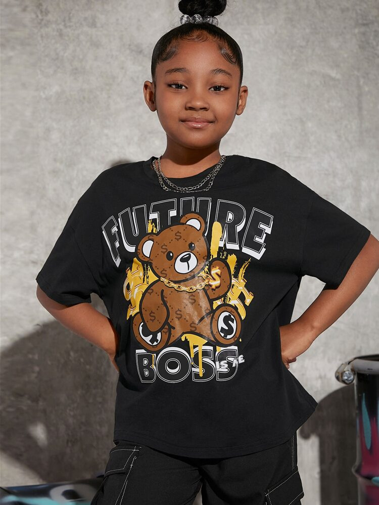 SHEIN Girls Bear & Letter Graphic Tee | SHEIN