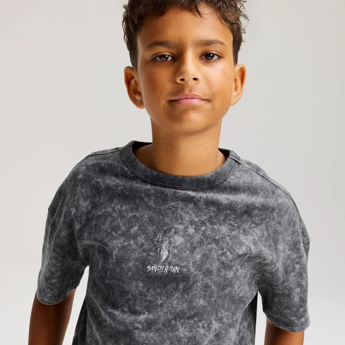 Boys' Short Sleeve Spider-Man Acid Wash Oversized Graphic T-Shirt - Cat & Jack™ Charcoal Gray S | Target
