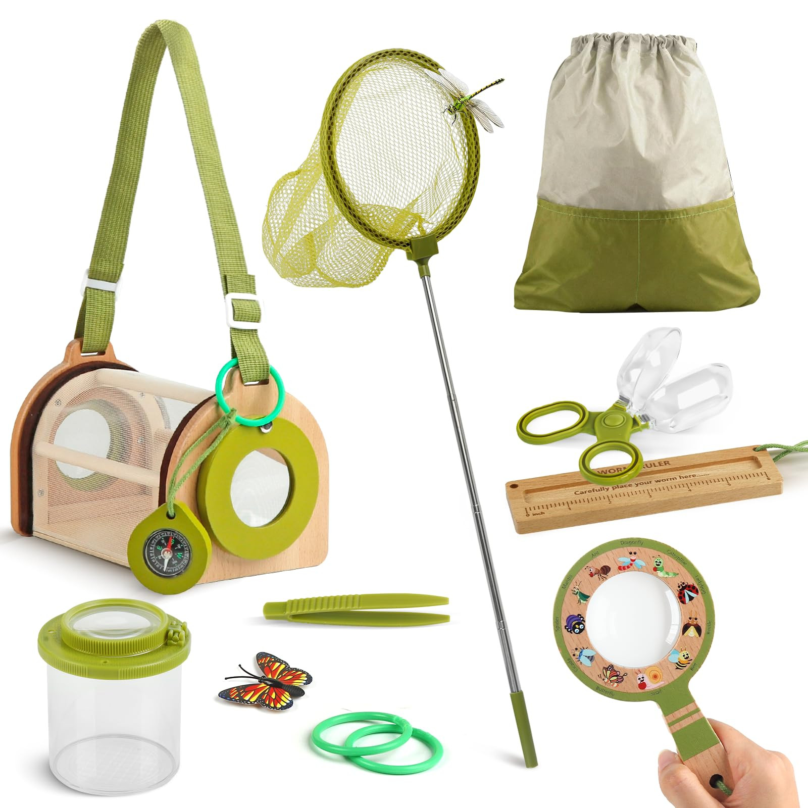 Wooden Bug Catcher Kit for Kids -11Pcs Bug Catching Kit Outdoor Explorer Kit with Carry Bag, Butt... | Amazon (US)