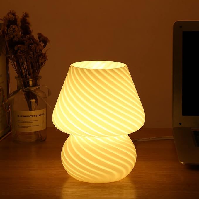 Mushroom Lamp,Glass Table Bedside Lamps Translucent Murano Vintage Style Striped Small Night Mush... | Amazon (US)