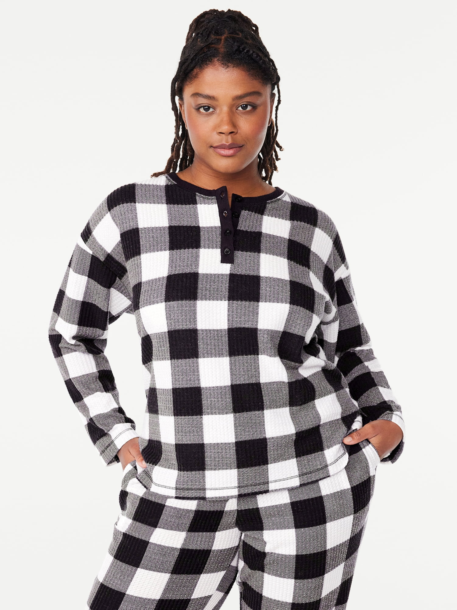 Joyspun Women's Hacci Long Sleeve Henley Sleep Top, 1-piece, Sizes S to 3X - Walmart.com | Walmart (US)