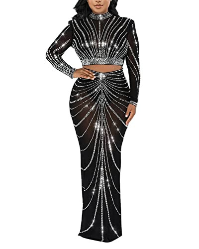 PORRCEY Sexy Elegant Rhinestone Dress for Women Mesh See Through Bodycon Birthday Cocktail Party ... | Amazon (US)