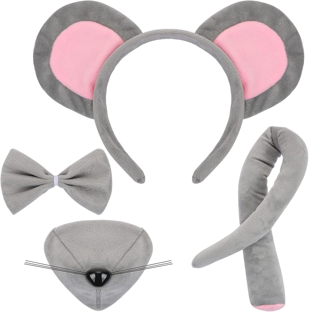 LIYDE Mouse Costume Set Mouse Ears Headband Tail Mouse Nose Bowtie Halloween/Birthday/Christmas/C... | Amazon (US)