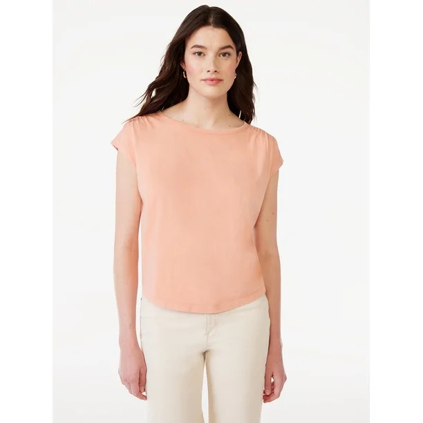 Free Assembly Women's Shirred Shoulder Tee with Short Sleeves, Sizes XS-XXXL | Walmart (US)