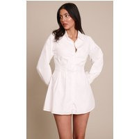 White Cotton Poplin Cinched WaisT-Shirt Dress | PrettyLittleThing UK
