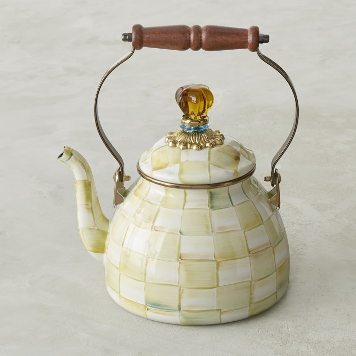 MacKenzie-Childs Parchment Check Enamel Tea Kettle, 2-Qt. | Williams-Sonoma