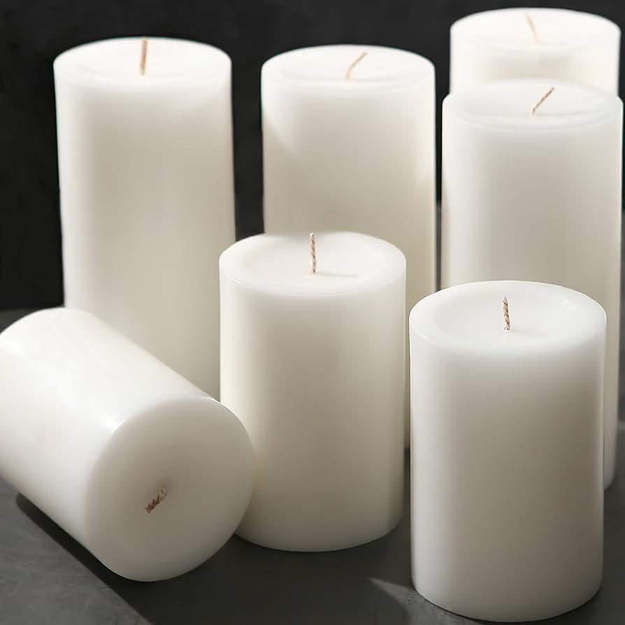 White Pillar Candles, Unscented Pillar Candles Bulk - 50 Hour Long Burn Time - Dripless and Smoke... | Amazon (US)