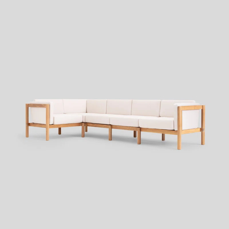 Haven 114'' Wide Outdoor Teak Reversible Patio Sectional with Sunbrella Cushions | Wayfair North America