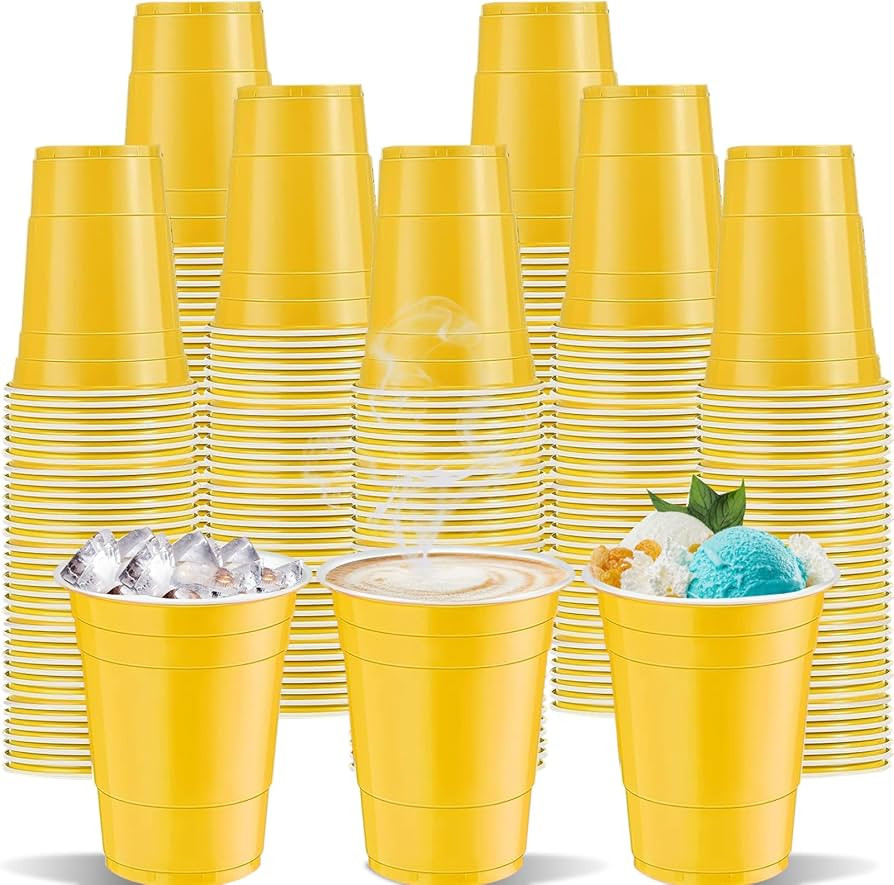 120 pcs 16 oz Yellow plastic cups 16 oz Yellow cups Yellow plastic Disposable cups 16 oz Yellow P... | Amazon (US)