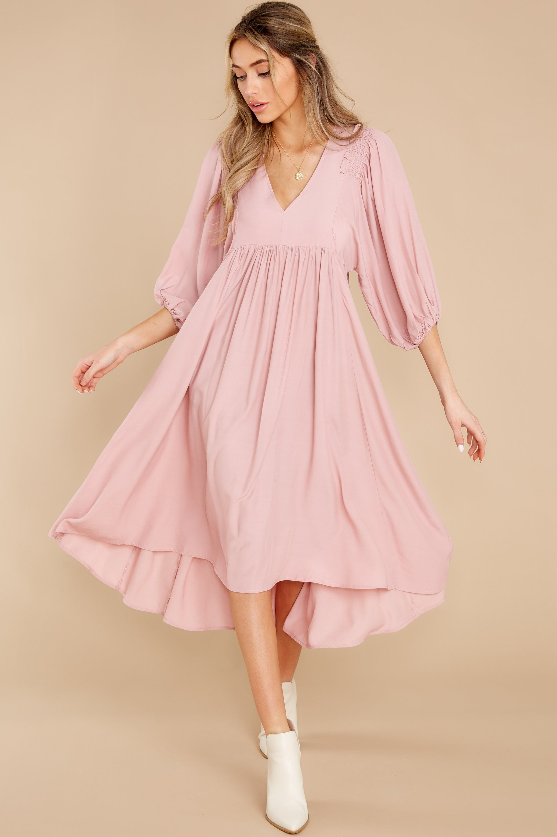 Sweet Interlude Blush Pink Midi Dress | Red Dress 