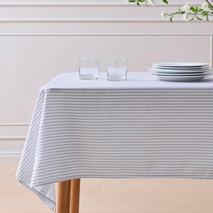Gray and White Stripe Rectangle Table Cloth 52" x 70”, Waterproof & Stain Resistant Table Cloth... | Amazon (US)
