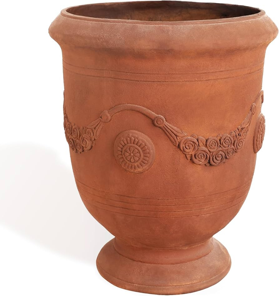 Worth Garden Large Urn Planter - 14" Dia x 16.5" H Lightweight Magnesium Oxide Plant Pot with Cem... | Amazon (US)