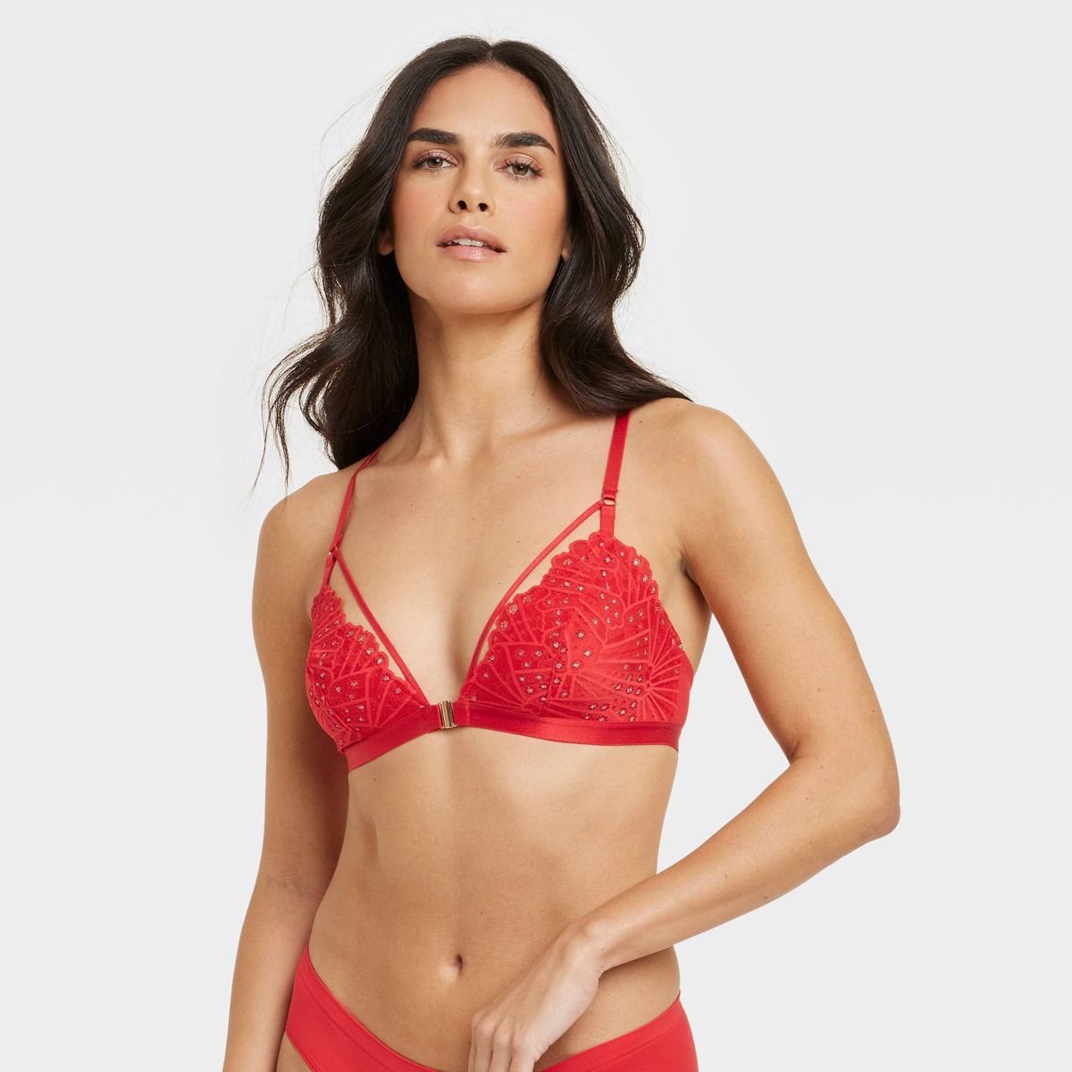 Women's Front-Close Lace Lingerie Bralette - Auden™ Red | Target