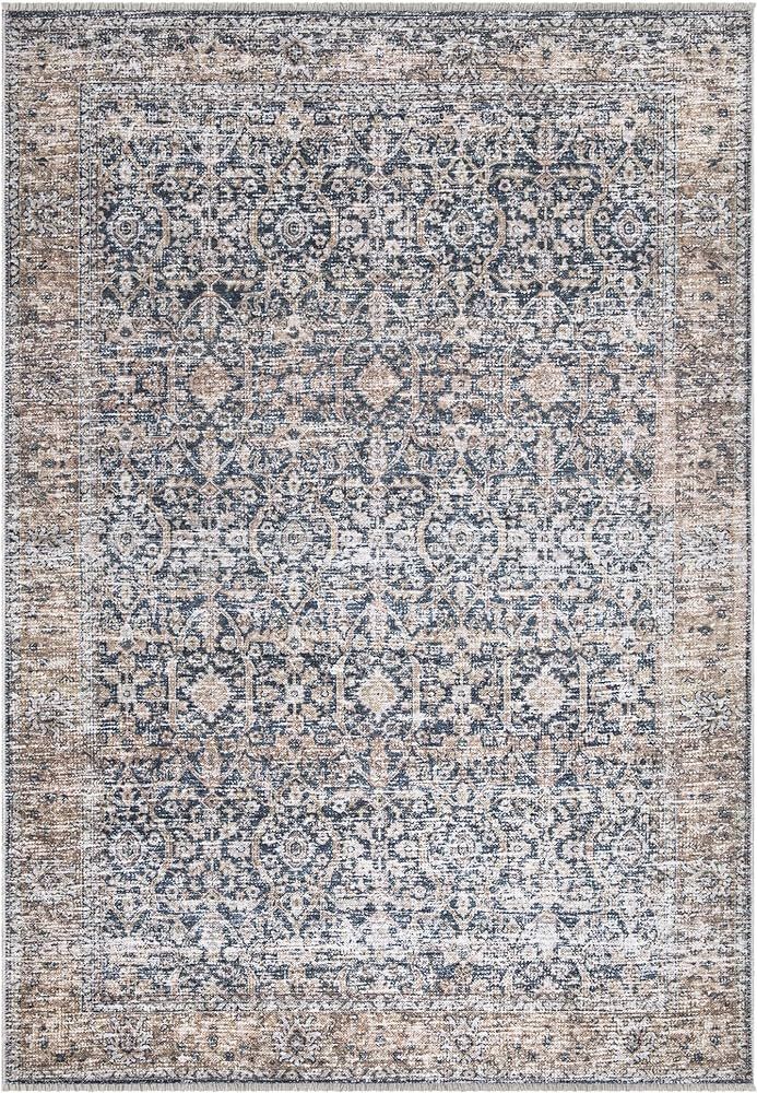 Bloom Rugs Caria Washable Non-Slip 8x10 Rug - Dark Blue/Tan Traditional Area Rug for Living Room,... | Amazon (US)
