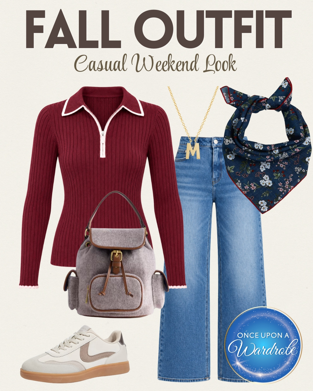 Casual Weekend Outfit
Easy fall weekend outfit with wide leg jeans, a burgundy sweater, neutral sneakers and a floral hair scarf. This is a great casual fall outfit for running errands, grabbing coffee, travel days, or just an everyday autumn look that still feels cute and pulled together. 

 #LTKootd #LTKSeasonal