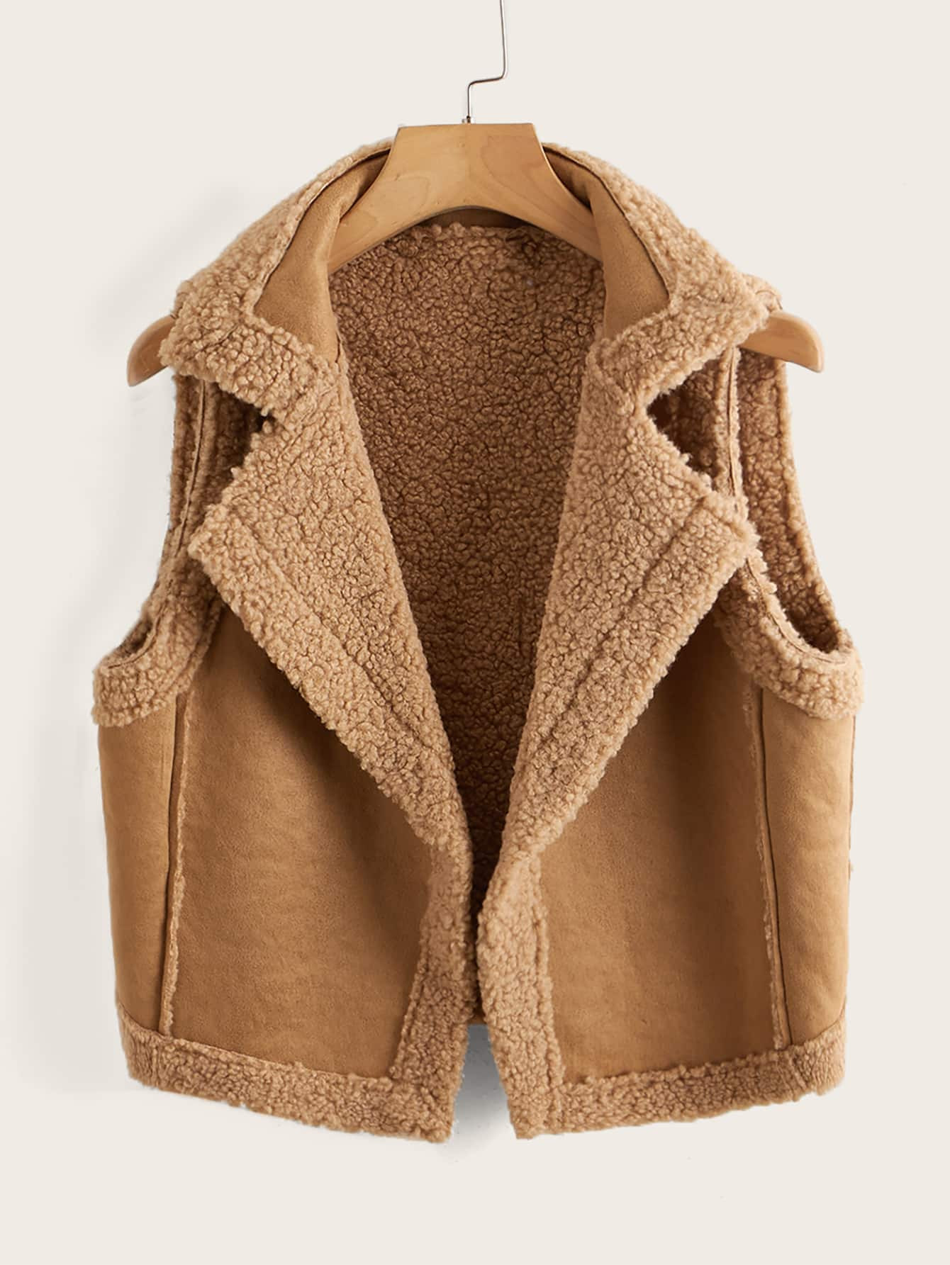 Teddy Lined Suede Vest Jacket | SHEIN