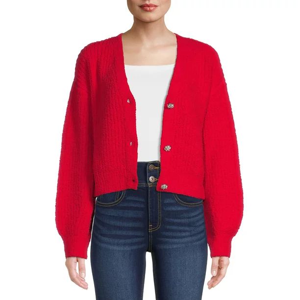 No Boundaries Juniors Ribbed Jewel Button Cardigan - Walmart.com | Walmart (US)