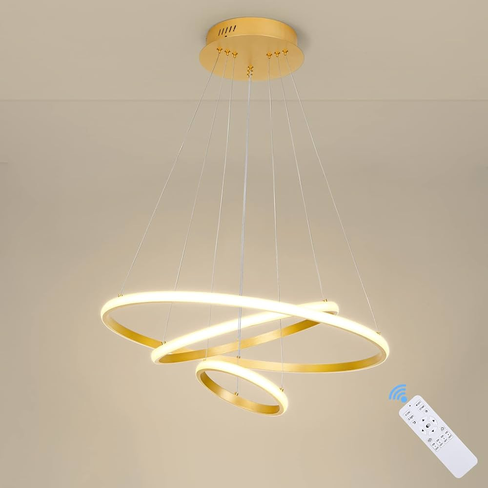 Modern LED Chandeliers Ceiling Light, LED Pendant Light Fixtures with Remote Control, 3 Ring Pend... | Amazon (US)